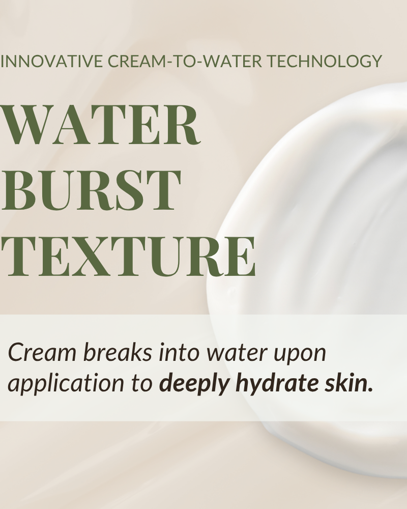 Close-up of FLOWERS IN BLOOM Antioxidant Water Cream by IREN Shizen, a hydrating gel cream with innovative cream-to-water technology and natural origin ingredients that transforms into water on skin for deep hydration.