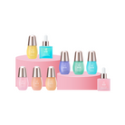 The IREN Shizen "Buy 3 Get 40% Off" 2025 APR Campaign features colorful skincare and dropper bottles elegantly arranged on pink cylindrical stands.