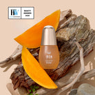 A bottle of IREN Shizen GLOW-GETTER Renewal Serum is shown on tree bark with pumpkin slices, beside a Health and Wellness Beauty Awards 2020 badge. #all-groups