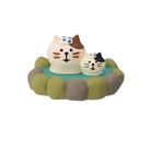 Two collectible cat figurines from the IREN Shizen FREE GIFT Biyu Neko Blind Box relax in a round green and gray stone bath with blue water, wearing tiny white towels. A must-have for fans of the Biyu Neko Blind Box!.