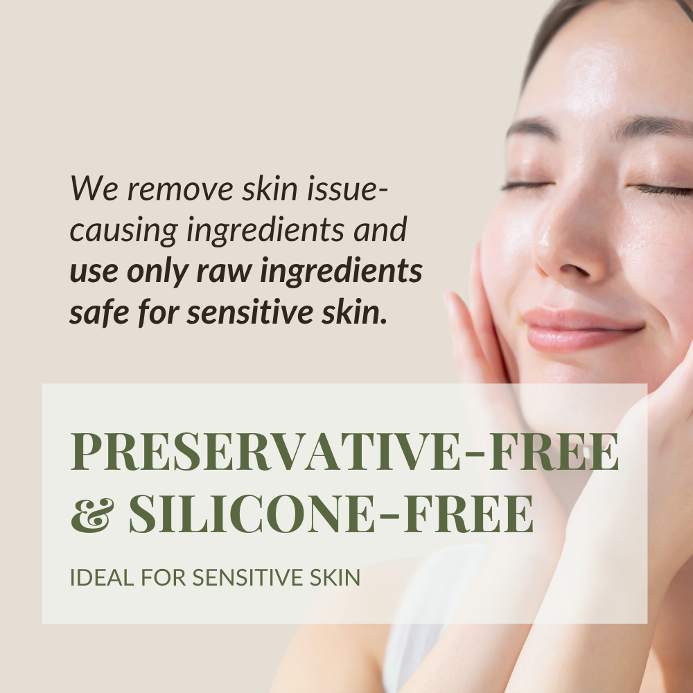 A woman with clear skin touches her face. Text: "FREEZE THE YOUTH Hydra Firming Cream by IREN Shizen—preservative-free, silicone-free, and safe for sensitive skin. Experience gentle overnight hydration with pure ingredients.