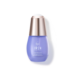 A bottle of customised CLEARER DAYS Anti-Blemish Serum by IREN Shizen, a Japanese skincare brand, on a white background.