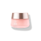 Rose-tinted cosmetic jar with metallic lid labeled "IREN Shizen FLOWERS IN BLOOM Antioxidant Water Cream" on a white background.