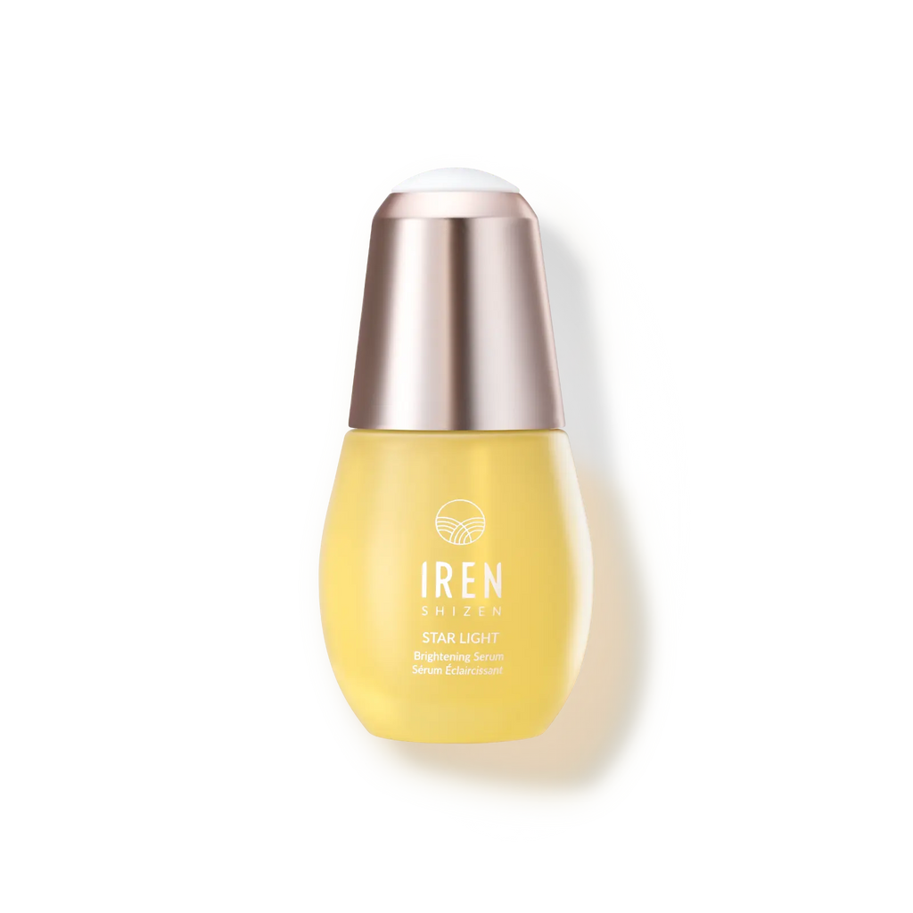 A bottle of customised IREN Shizen SAMPLE Serums on a white background.