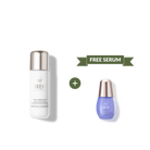On the left is a white bottle from Fast Bundle’s FRESH AND CLEAR Cleansing Kit, with a smaller purple “Free Serum” bottle on the right—both set against a plain white background. This duo offers targeted anti-blemish care for your skincare routine.